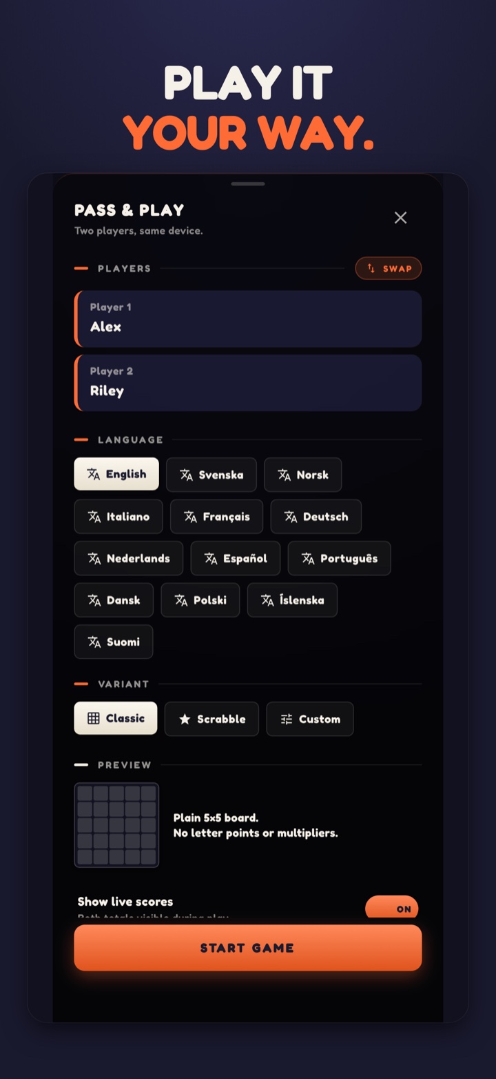 Play it your way with scoring variants